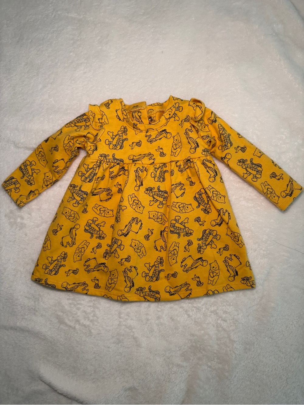 Disney Winnie the Pooh Yellow Long-Sleeve Printed Dress 3-6M
